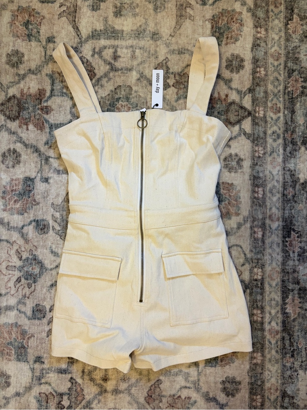 Cream Zip-Front Sleeveless Romper Dress